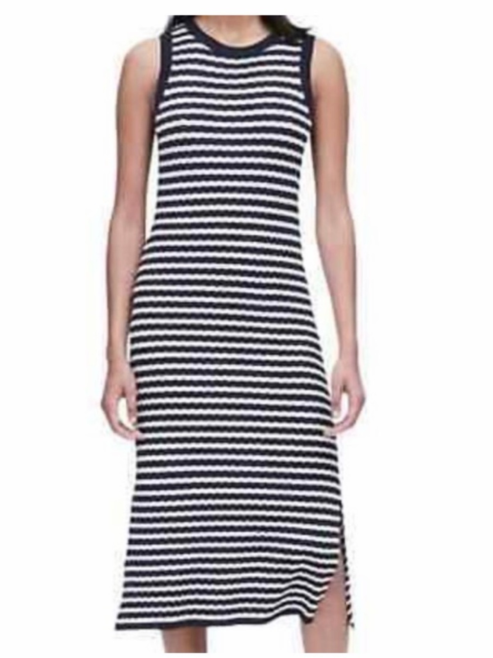 Banana Republic Navy & White Striped Sleeveless stretchy nautical Midi Dress